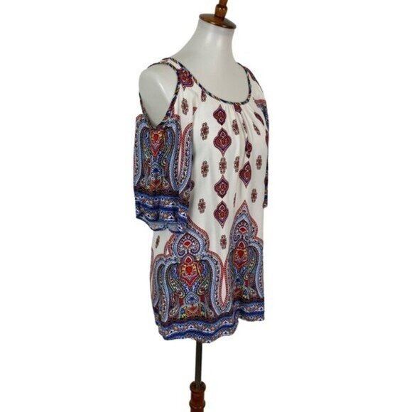 Fig And Flower Cold Shoulder Boho Tunic Top Paisley Print Multicolor Small - Picture 4 of 7